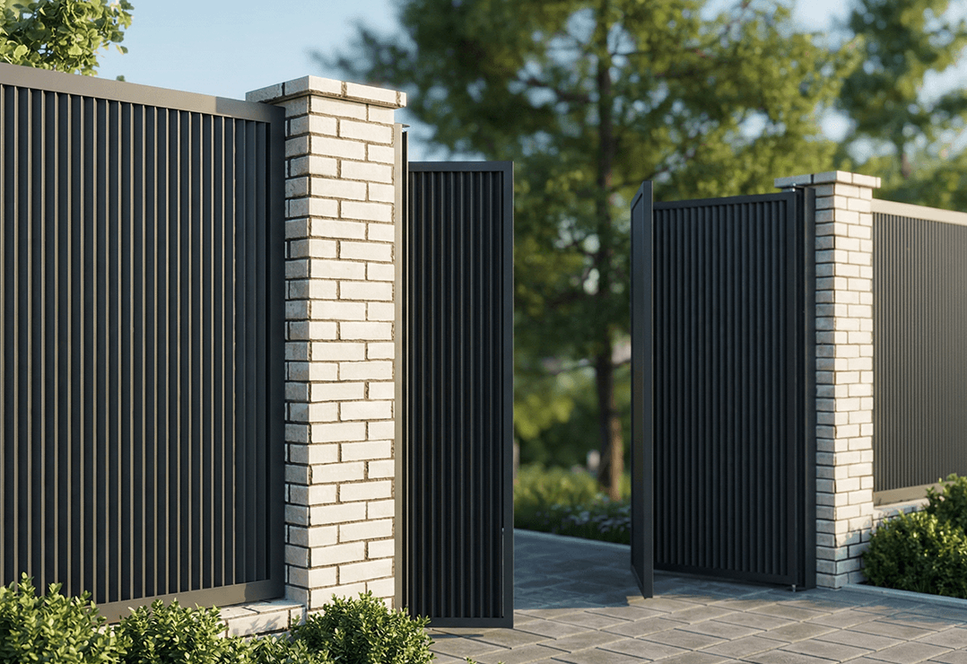 Poarta Autoportantă Profile Verticale INSIDE U-45 — Jet black, Stone grey, Basalt grey