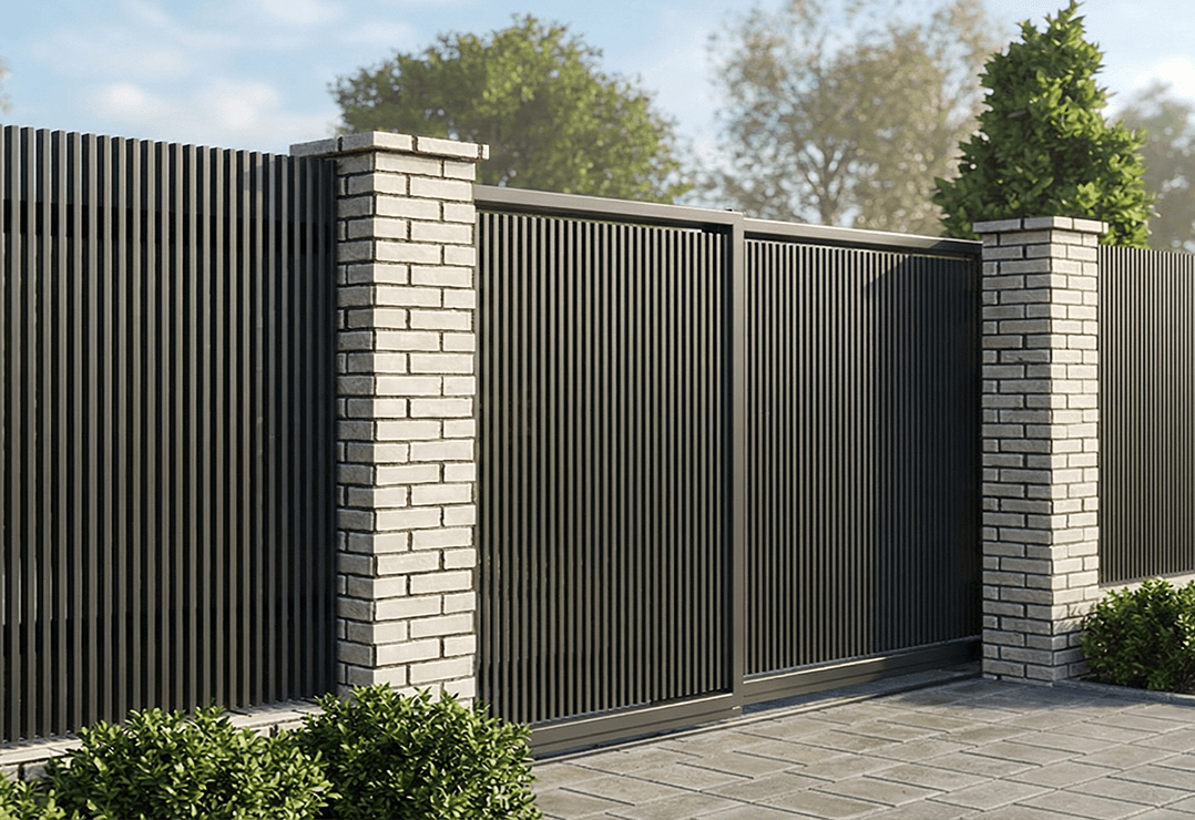 Poartă Glisantă Telescopică Profile Verticale 40x20 — Jet black, Stone grey, Basalt grey