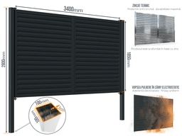Poartă Batantă Șipcă Orizontală — Poarta Batanta Șipcă Orizontală cu stâlpi 100x100/3.0 h-2.8 Anthracite grey