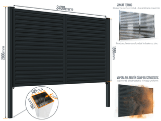 Poartă Batantă Șipcă Orizontală — Poarta Batanta Șipcă Orizontală cu stâlpi 100x100/3.0 h-2.8 Anthracite grey