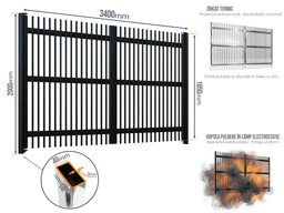 Poartă Batantă Profile Verticale 20x20 — Poarta Batanta Profile Verticale 20x20 cu stâlpi 80x40/3.0 h-2.0 Jet black