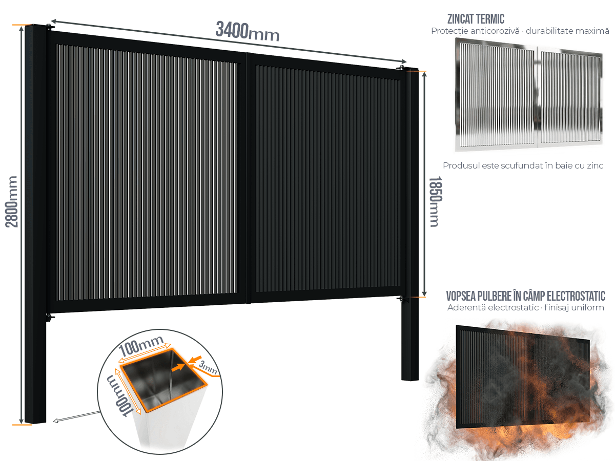 Poartă Batantă Profile Verticale INSIDE U-45 - Poarta Batanta Profile Verticale INSIDE U-45 cu stâlpi 100x100/3.0 h-2.8