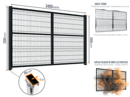 Poartă Batantă Plasă Bordurata — Poarta Batanta Plasă Bordurata cu stâlpi 80x40/3.0 h-2.0 Anthracite grey