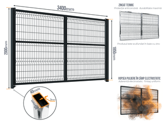 Poartă Batantă Plasă Bordurata — Poarta Batanta Plasă Bordurata cu stâlpi 80x40/3.0 h-2.0 Anthracite grey