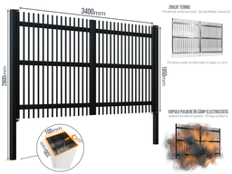 Poartă Batantă Profile Verticale 20x20 — Poarta Batanta Profile Verticale 20x20 cu stâlpi 100x100/3.0 h-2.8 Jet black