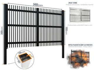 Poartă Batantă Profile Verticale 20x20 — Poarta Batanta Profile Verticale 20x20 cu stâlpi 100x100/3.0 h-2.8 Jet black