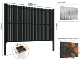 Poartă Batantă Șipcă — Poarta Batanta Șipcă cu stâlpi 100x100/3.0 h-2.8 Anthracite grey