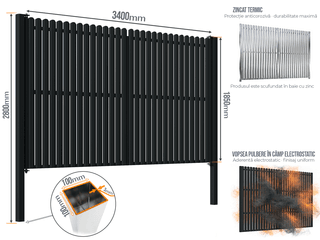 Poartă Batantă Șipcă — Poarta Batanta Șipcă cu stâlpi 100x100/3.0 h-2.8 Anthracite grey