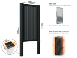 Portiță Profile Verticale INSIDE U-45 — Portiță Profile Verticale INSIDE U-45 cu stâlpi 100x100/3.0 h-2.8 Jet black