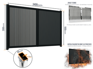 Poartă Batantă Profile Verticale INSIDE U-45 — Poarta Batanta Profile Verticale INSIDE U-45 cu stâlpi 80x40/3.0 h-2.0 Jet black