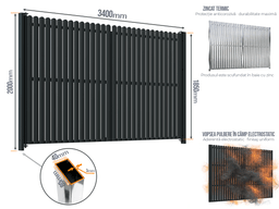 Poartă Batantă Șipcă — Poarta Batanta Șipcă cu stâlpi 80x40/3.0 h-2.0 Anthracite grey