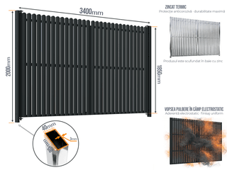 Poartă Batantă Șipcă — Poarta Batanta Șipcă cu stâlpi 80x40/3.0 h-2.0 Anthracite grey