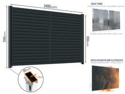 Poartă Batantă Șipcă Orizontală — Poarta Batanta Șipcă Orizontală cu stâlpi 80x40/3.0 h-2.0 Anthracite grey