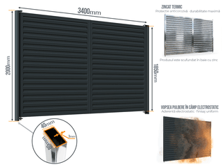 Poartă Batantă Șipcă Orizontală — Poarta Batanta Șipcă Orizontală cu stâlpi 80x40/3.0 h-2.0 Anthracite grey