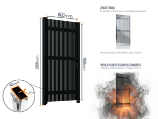 Portiță Profile Verticale 20x20 — Portiță Profile Verticale 20x20 cu stâlpi 80x40/3.0 h-2.0 Jet black